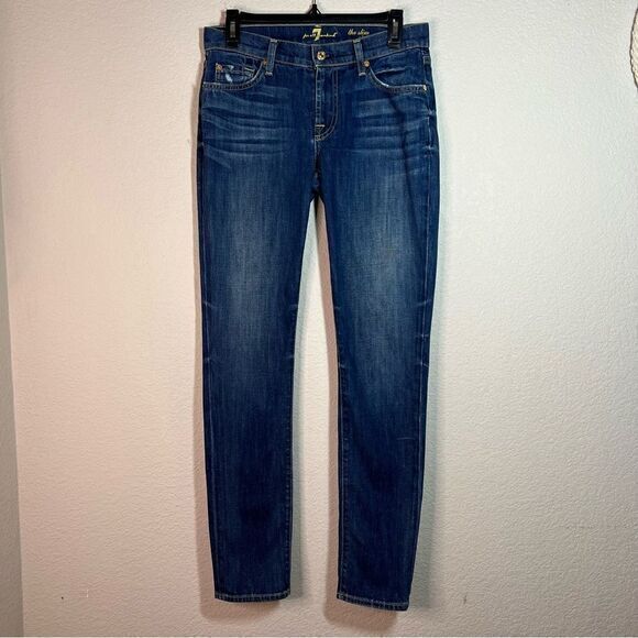 7 For All Mankind Medium‎ Blue The Slim Cigarette Low Rise Jeans Womens Size 27 - Picture 1 of 10